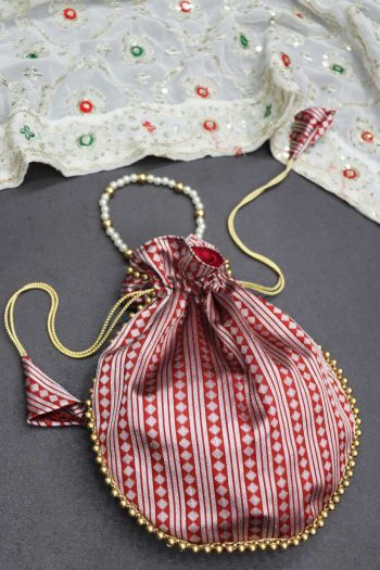 LATEST JACQUARD SILK EMBROIDERY WITH SEQUENCE WORK AND LACE BORDER WORK WITH DORI BATWA RED