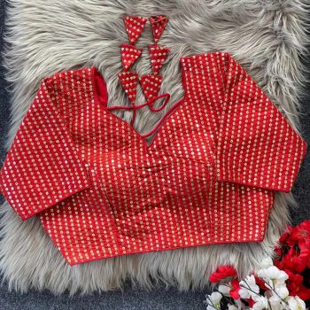 LATEST MONO BANGLORY MULTI SEQUENCE AND JARI WORK STITCHED BLOUSE RED