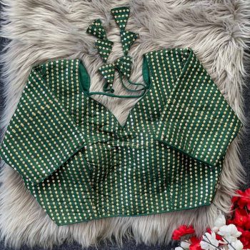 LATEST MONO BANGLORY MULTI SEQUENCE AND JARI WORK STITCHED BLOUSE GREEN