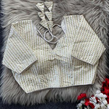 LATEST MONO BANGLORY MULTI SEQUENCE AND JARI WORK STITCHED BLOUSE WHITE