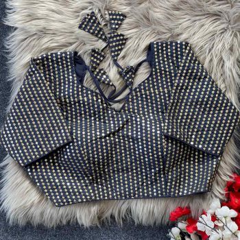 LATEST MONO BANGLORY MULTI SEQUENCE AND JARI WORK STITCHED BLOUSE BLUE