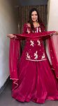 LATEST NATURAL CREPE SEQUENCE BEADS HAND WORK EMBROIDERY WORK TOP PALAZZO WITH DUPATTA PARTY WEAR WHOLESALE PRICE ETHNIC GARMENT (5)