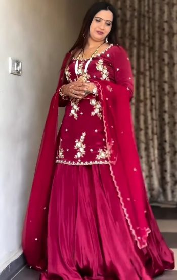 LATEST NATURAL CREPE SEQUENCE BEADS HAND WORK EMBROIDERY WORK TOP PALAZZO WITH DUPATTA RANI