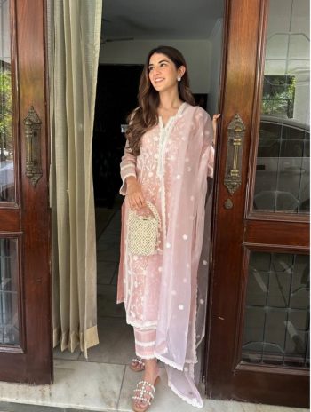 LATEST ORGANZA EMBROIDERY WORK TOP BOTTOM WITH DUPATTA BABYPINK
