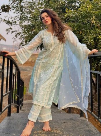 LATEST ORGANZA EMBROIDERY WORK TOP BOTTOM WITH DUPATTA MINT