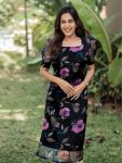 LATEST ORGANZA FLOWER PRINTED KURTI BLACK