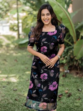LATEST ORGANZA FLOWER PRINTED KURTI BLACK