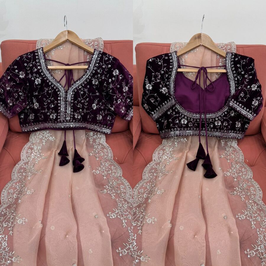 LATEST ORGANZA THREAD WITH SEQUENCE WORK SAREE WITH UNSTITCHED BLOUSE PARTY WEAR WHOLESALE PRICE ETHNIC GARMENT (2)