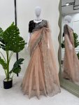 LATEST ORGANZA THREAD WITH SEQUENCE WORK SAREE WITH UNSTITCHED BLOUSE PARTY WEAR WHOLESALE PRICE ETHNIC GARMENT (4)