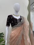 LATEST ORGANZA THREAD WITH SEQUENCE WORK SAREE WITH UNSTITCHED BLOUSE PARTY WEAR WHOLESALE PRICE ETHNIC GARMENT (4)