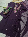 LATEST RAYON SLUB SEQUENCE EMBROIDERY WORK TOP BOTTOM WITH DUPATTA PARTY WEAR WHOLESALE PRICE ETHNIC GARMENT (4)