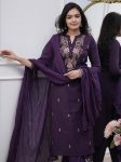 LATEST RAYON SLUB SEQUENCE EMBROIDERY WORK TOP BOTTOM WITH DUPATTA PURPLE