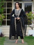 LATEST ROMAN SILK EMBROIDERY WORK TOP BOTTOM WITH DUPATTA BLACK