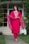 LATEST ROMAN SILK EMBROIDERY WORK TOP BOTTOM WITH DUPATTA FESTIVE WEAR WHOLESALE PRICE ETHNIC GARMENT (9)