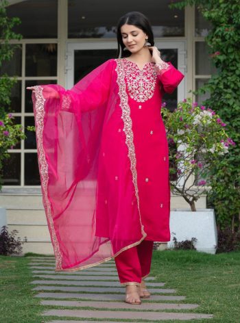 LATEST ROMAN SILK EMBROIDERY WORK TOP BOTTOM WITH DUPATTA RANI