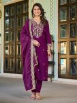 LATEST ROMAN SILK EMBROIDERY WORK TOP BOTTOM WITH DUPATTA WINE