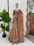 LATEST TWILL NET THREAD SEQUENCE WORK SAREE WITH UNSTITCHED BLOUSE PARTY WEAR WHOLESALE PRICE ETHNIC GARMENT (3)