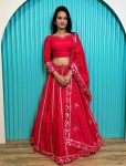LATEST TWO TONE SLUB FOIL PAPER WORK LEHENGA CHOLI WITH DUPATTA RED