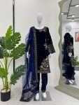 LATEST VISCOSE VELVET SEQUENCE EMBROIDERY WORK TOP BOTTOM WITH DUPATTA PARTY WEAR WHOLESALE PRICE ETHNIC GARMENT (5)