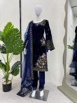 LATEST VISCOSE VELVET SEQUENCE EMBROIDERY WORK TOP BOTTOM WITH DUPATTA PARTY WEAR WHOLESALE PRICE ETHNIC GARMENT (5)