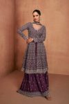 MOST PICKED CHINON EMBROIDERY SEQUENCE WORK TOP PALAZZO WITH DUPATTA WINE