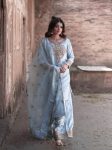 MOST PICKED CHINON SILK EMBROIDERY SEQUENCE WORK TOP PALAZZO WITH DUPATTA SKY