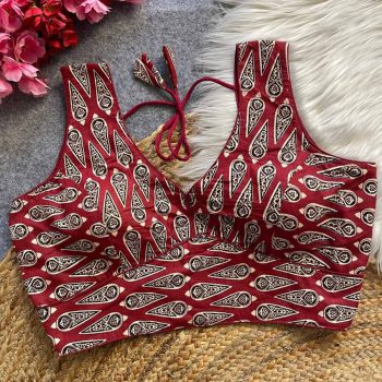 MOST PICKED COTTON AJRAKH HANDBLOCK READY TO WEAR STITCHED BLOUSE RED