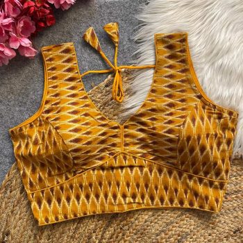 MOST PICKED COTTON AJRAKH HANDBLOCK READY TO WEAR STITCHED BLOUSE YELLOW