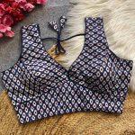 MOST PICKED COTTON AJRAKH HANDBLOCK READY TO WEAR STITCHED BLOUSE NAVY BLUE