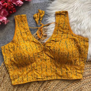 MOST PICKED COTTON AJRAKH HANDBLOCK READY TO WEAR STITCHED BLOUSE YELLOW