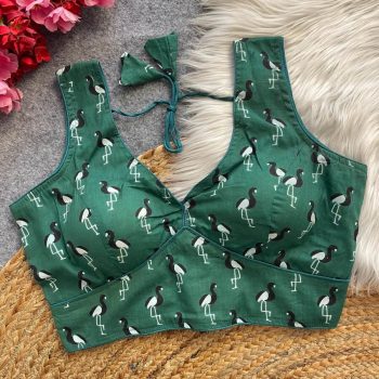 MOST PICKED COTTON AJRAKH HANDBLOCK READY TO WEAR STITCHED BLOUSE GREEN