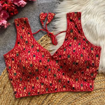 MOST PICKED COTTON AJRAKH HANDBLOCK READY TO WEAR STITCHED BLOUSE RED