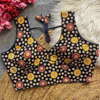 MOST PICKED COTTON AJRAKH HANDBLOCK READY TO WEAR STITCHED BLOUSE BLACK