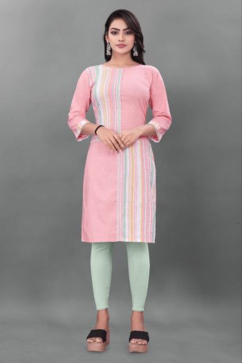 MOST PICKED COTTON PRINTED LACE WORK ONLY KURTI PINK