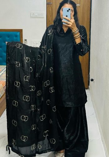 MOST PICKED FENDI SILK PLAIN TOP PATIYALA WITH EMBROIDERY WORK DUPATTA BLACK