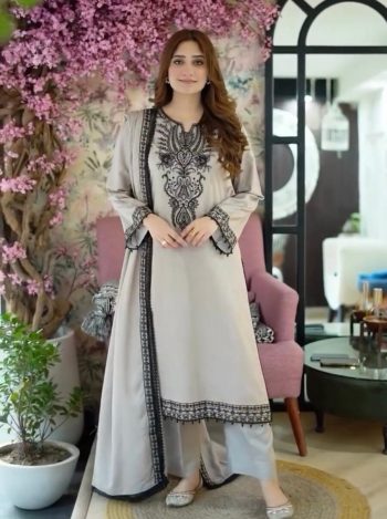 MOST PICKED GEORGETTE EMBROIDERY LATKAN WORK TOP BOTTOM WITH DUPATTA WHITE