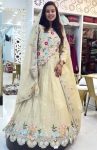 MOST PICKED GOLD CRUSH EMBROIDERY THREAD SEQUENCE WORK LEHENGA CHOLI JACKET WITH DUPATTA OFF WHITE