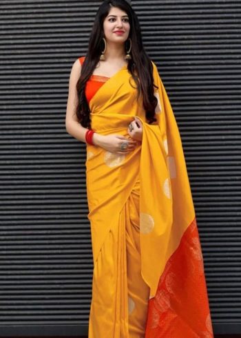 MOST PICKED SOFT LICHI SILK JACQUARD WORK SAREE WITH UNSTITCHED BLOUSE YELLOW