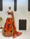 MOST PICKED TABBY ORGANZA PRINTED EMBROIDERY SEQUENCE WORK LEHENGA CHOLI WITH DUPATTA YELLOW