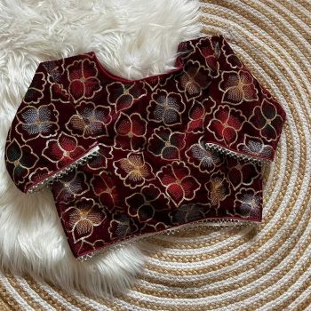 MOST PICKED VELVET THREAD SEQUENCE WORK STITCHED BLOUSE MAROON