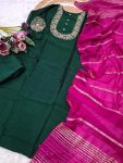 MOST PICKED VICHITRA SILK SEQUENCE CODING EMBROIDERY WORK TOP BOTTOM WITH DUPATTA FESTIVE WEAR WHOLESALE PRICE ETHNIC GARMENT (5)