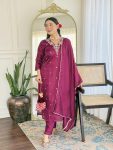 MOST PICKED VICHITRA SILK SEQUENCE CODING EMBROIDERY WORK TOP BOTTOM WITH DUPATTA MAROON