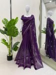 MOST PICKED VISCOSE PATTA THREAD SEQUENCE WORK SAREE WITH UNSTITCHED BLOUSE PURPLE