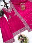 NEW ARRIVAL CHINON EMBROIDERY THREAD SEQUENCE WORK TOP PALAZZO WITH DUPATTA FESTIVE WEAR WHOLESALE PRICE ETHNIC GARMENT (3)