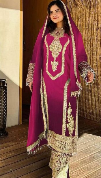 NEW ARRIVAL CHINON SILK DUAL TONE WITH EMBROIDERY SEQUENCE AND CODING WORK TOP PALAZZO WITH DUPATTA RANI