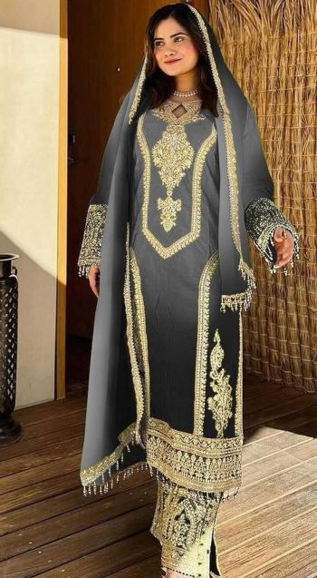 NEW ARRIVAL CHINON SILK DUAL TONE WITH EMBROIDERY SEQUENCE AND CODING WORK TOP PALAZZO WITH DUPATTA GREY