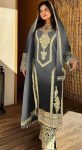 NEW ARRIVAL CHINON SILK DUAL TONE WITH EMBROIDERY SEQUENCE AND CODING WORK TOP PALAZZO WITH DUPATTA GREY
