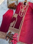 NEW ARRIVAL CHINON SILK DUAL TONE WITH EMBROIDERY SEQUENCE AND CODING WORK TOP PALAZZO WITH DUPATTA FESTIVE WEAR WHOLESALE PRICE ETHNIC GARMENT (12)
