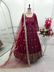 NEW ARRIVAL CHINON SILK EMBROIDERY SEQUENCE WORK GOWN BOTTOM WITH DUPATTA PARTY WEAR WHOLESLAE PRICE ETHNIC GARMENT (4)