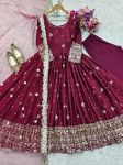NEW ARRIVAL CHINON SILK EMBROIDERY SEQUENCE WORK GOWN BOTTOM WITH DUPATTA PARTY WEAR WHOLESLAE PRICE ETHNIC GARMENT (4)